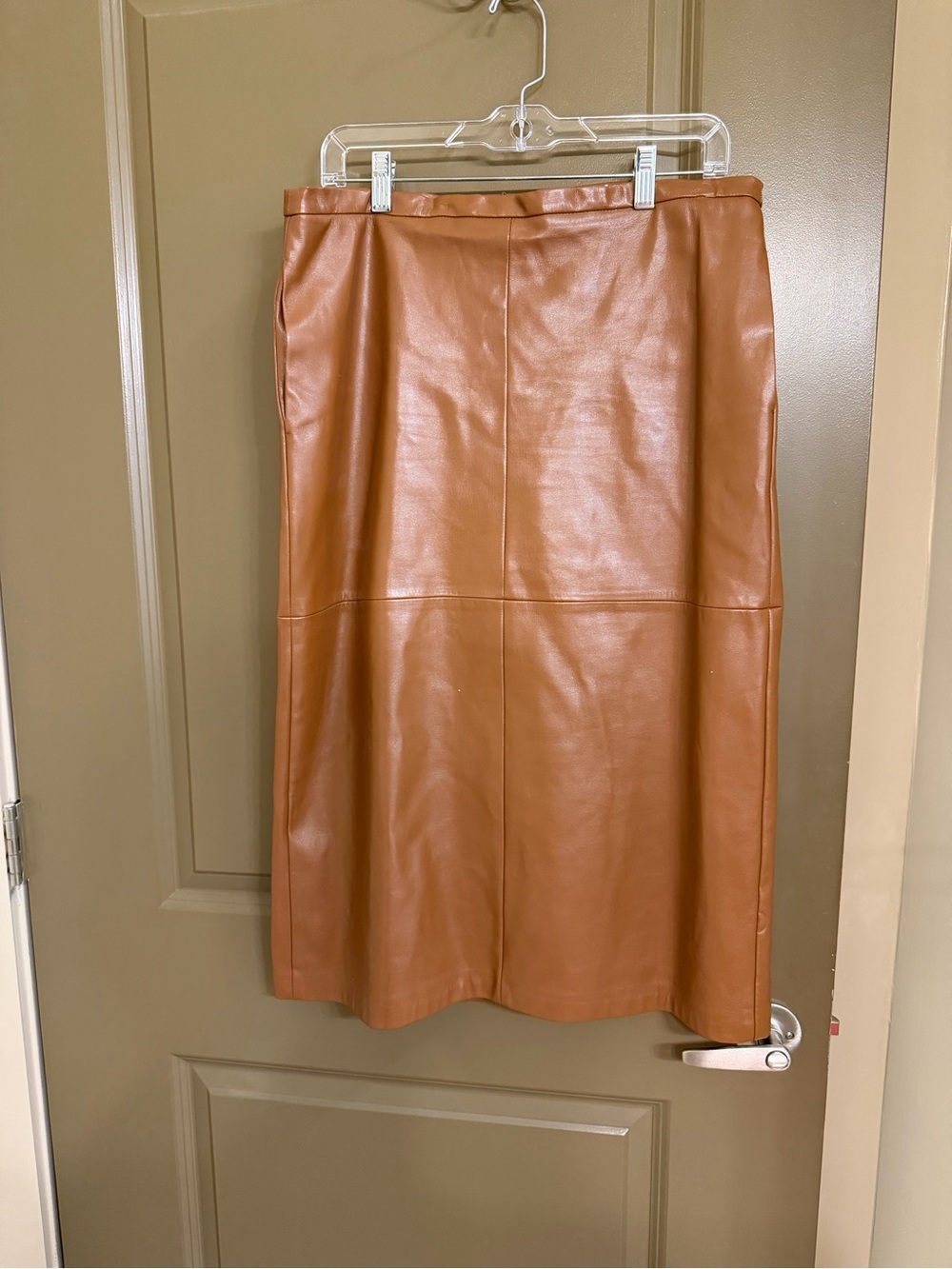 Love Token Faux Leather Midi Skirt in Cognac Brown